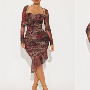 Fashion Nova Burgundy and Taupe Midi Dress